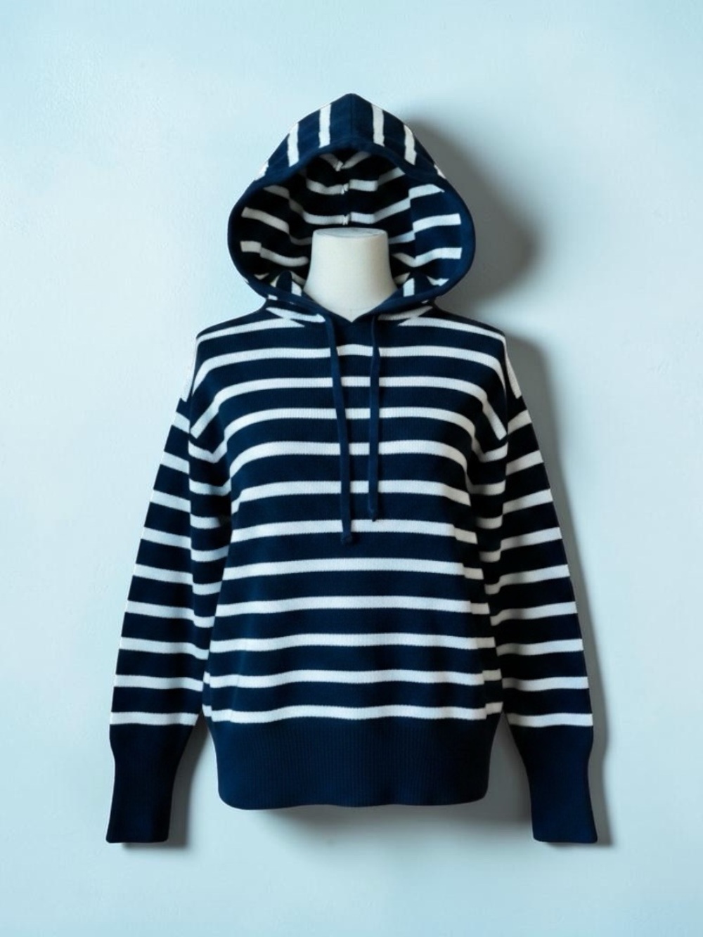 Navy & White Striped Hooded Sweater -